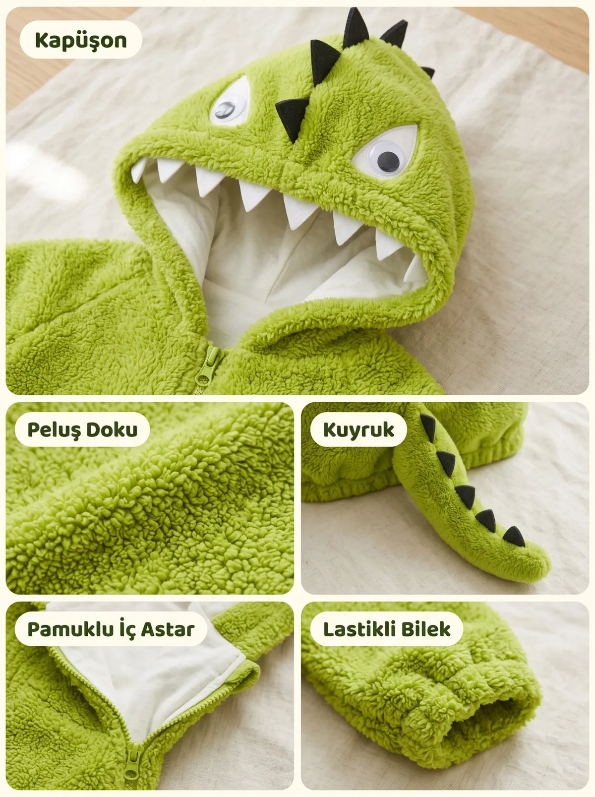 Dinozor Mont Fermuarlı Peluş